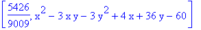 [5426/9009, x^2-3*x*y-3*y^2+4*x+36*y-60]